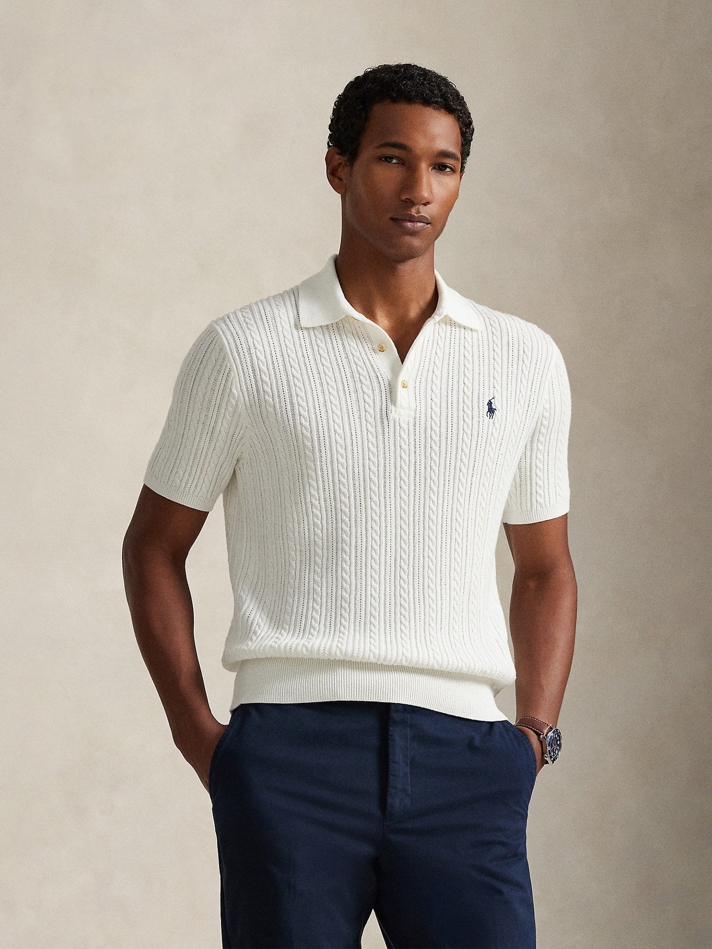 Cable-Knit Cotton Polo-Collar Jumper