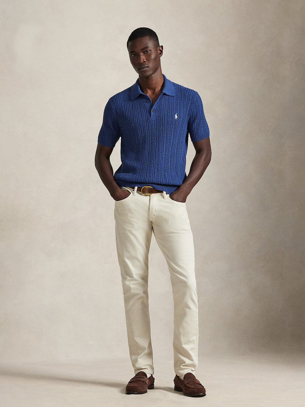 Cable-Knit Cotton Polo-Collar Jumper