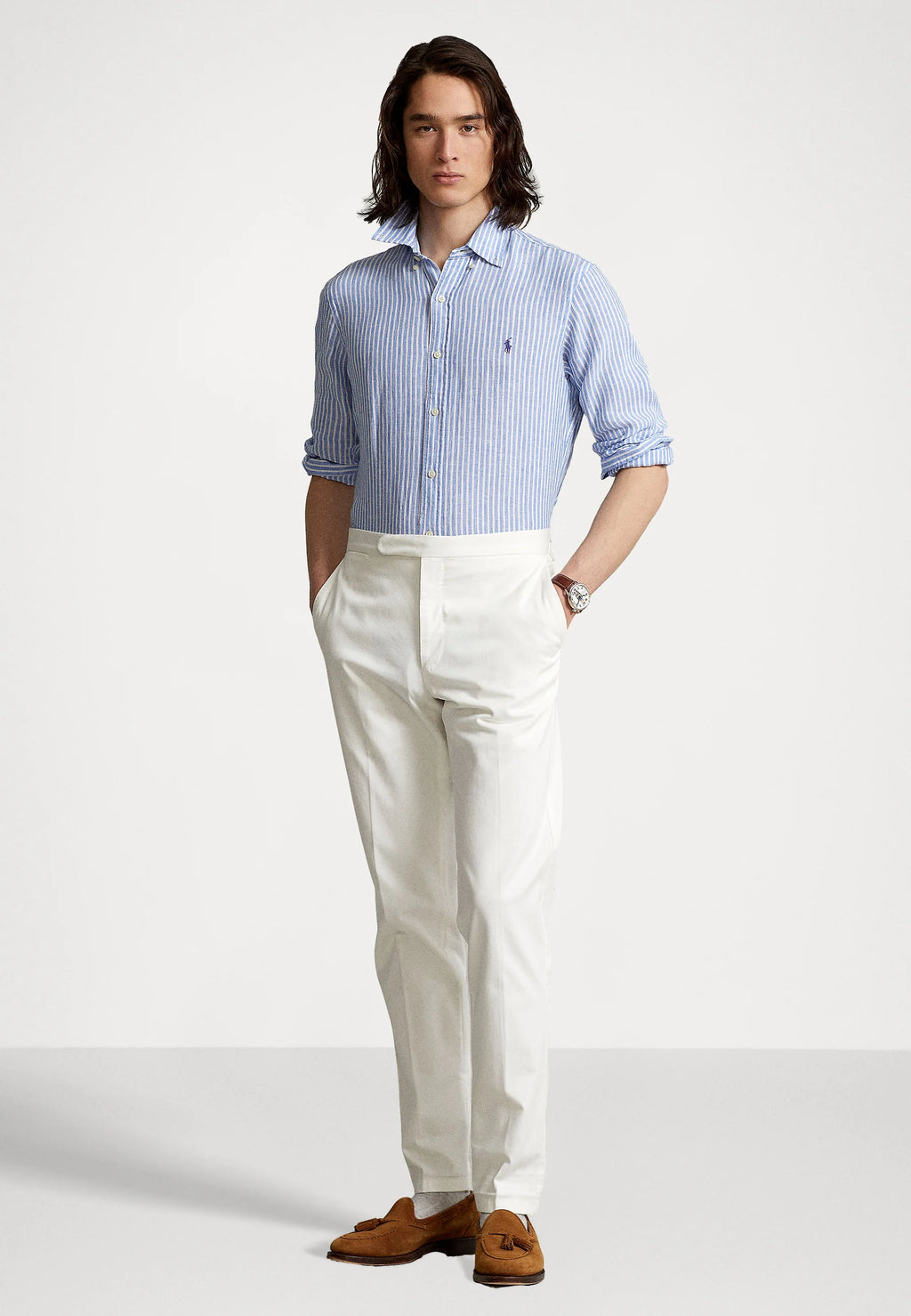 Camisa Polo Ralph Lauren Rayada Celeste