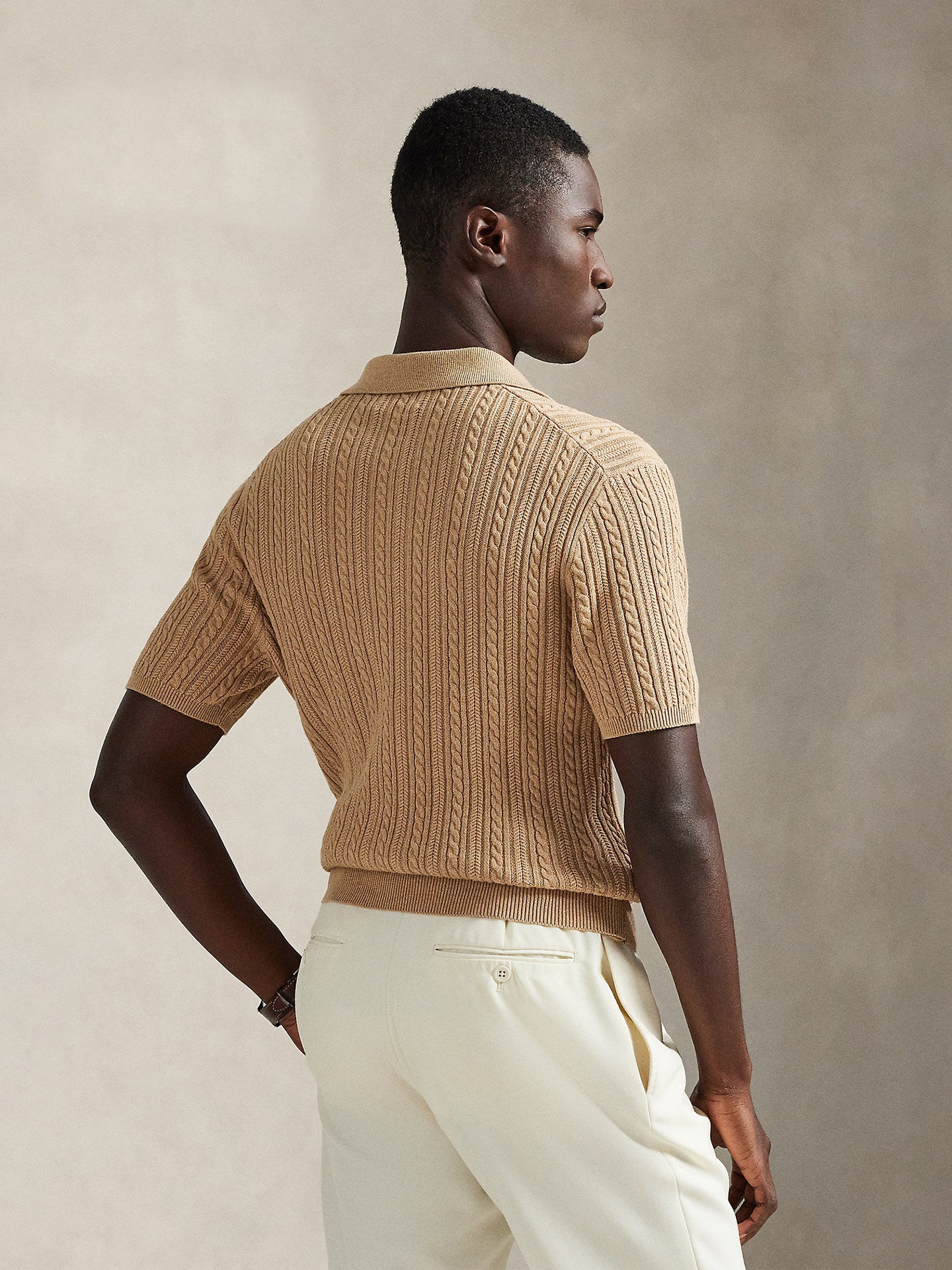 Cable-Knit Cotton Polo-Collar Jumper