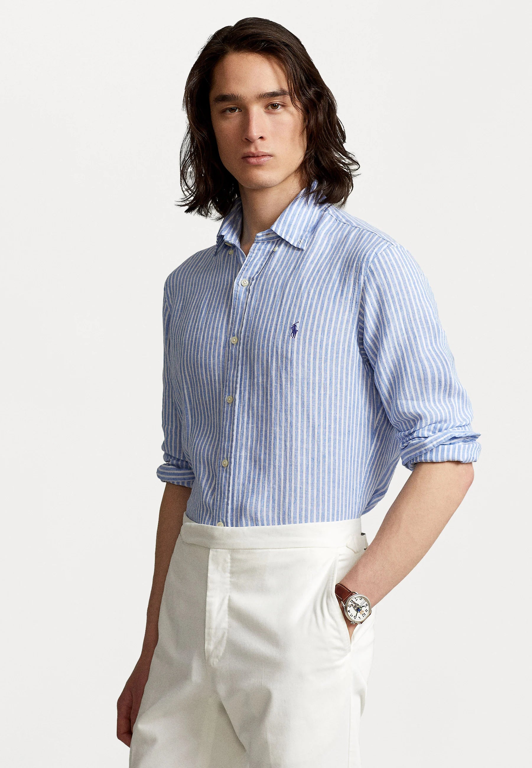 Camisa Polo Ralph Lauren Rayada Celeste