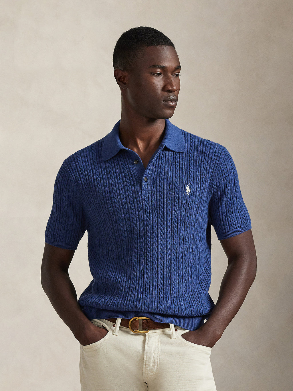 Cable-Knit Cotton Polo-Collar Jumper