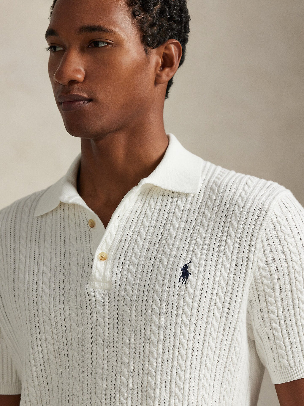 Cable-Knit Cotton Polo-Collar Jumper