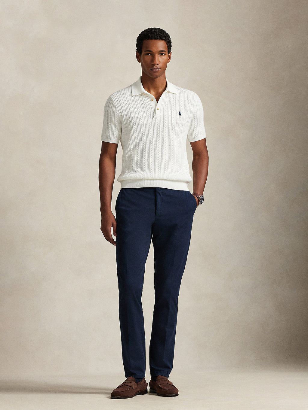 Cable-Knit Cotton Polo-Collar Jumper