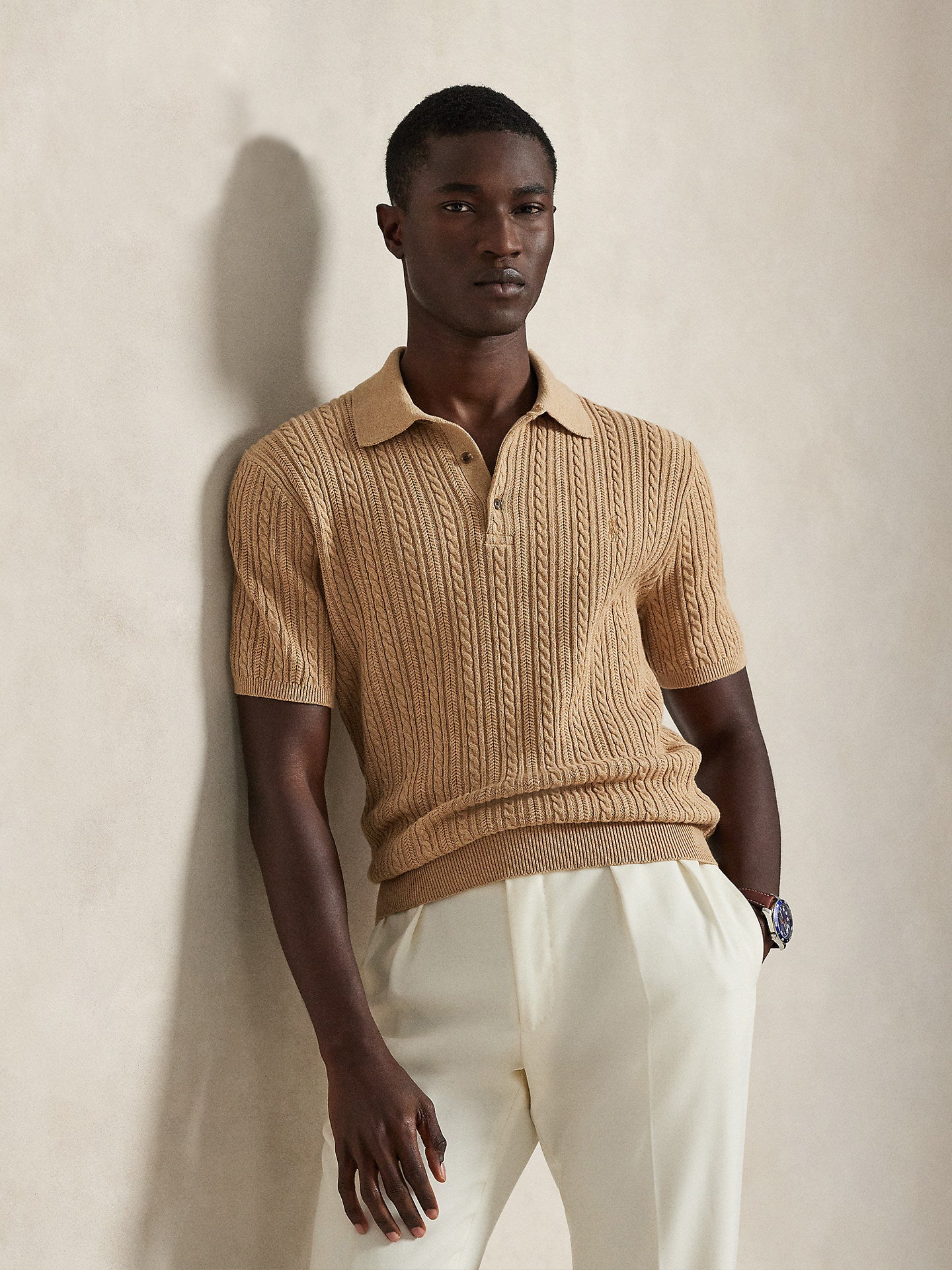 Cable-Knit Cotton Polo-Collar Jumper