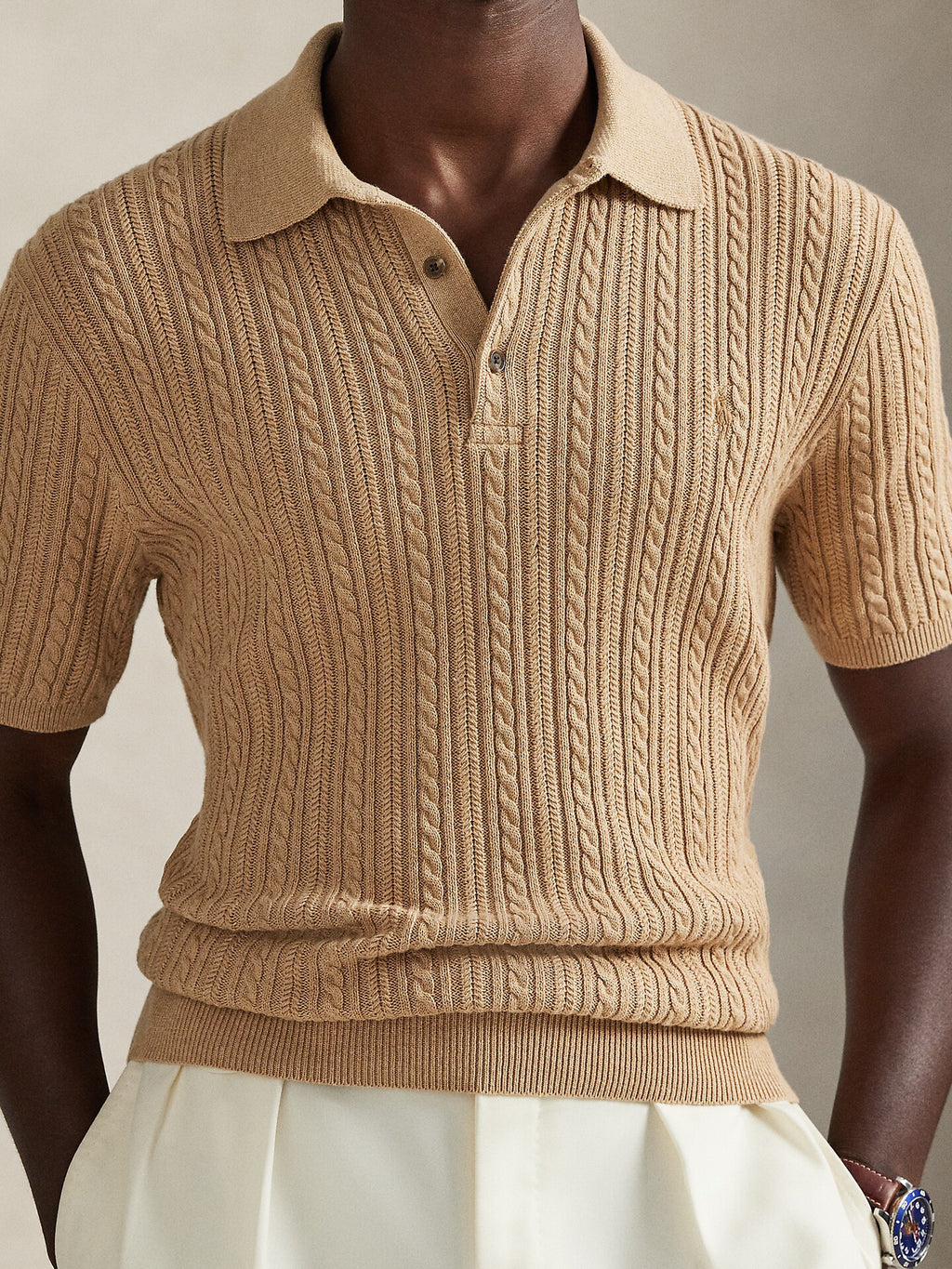 Cable-Knit Cotton Polo-Collar Jumper