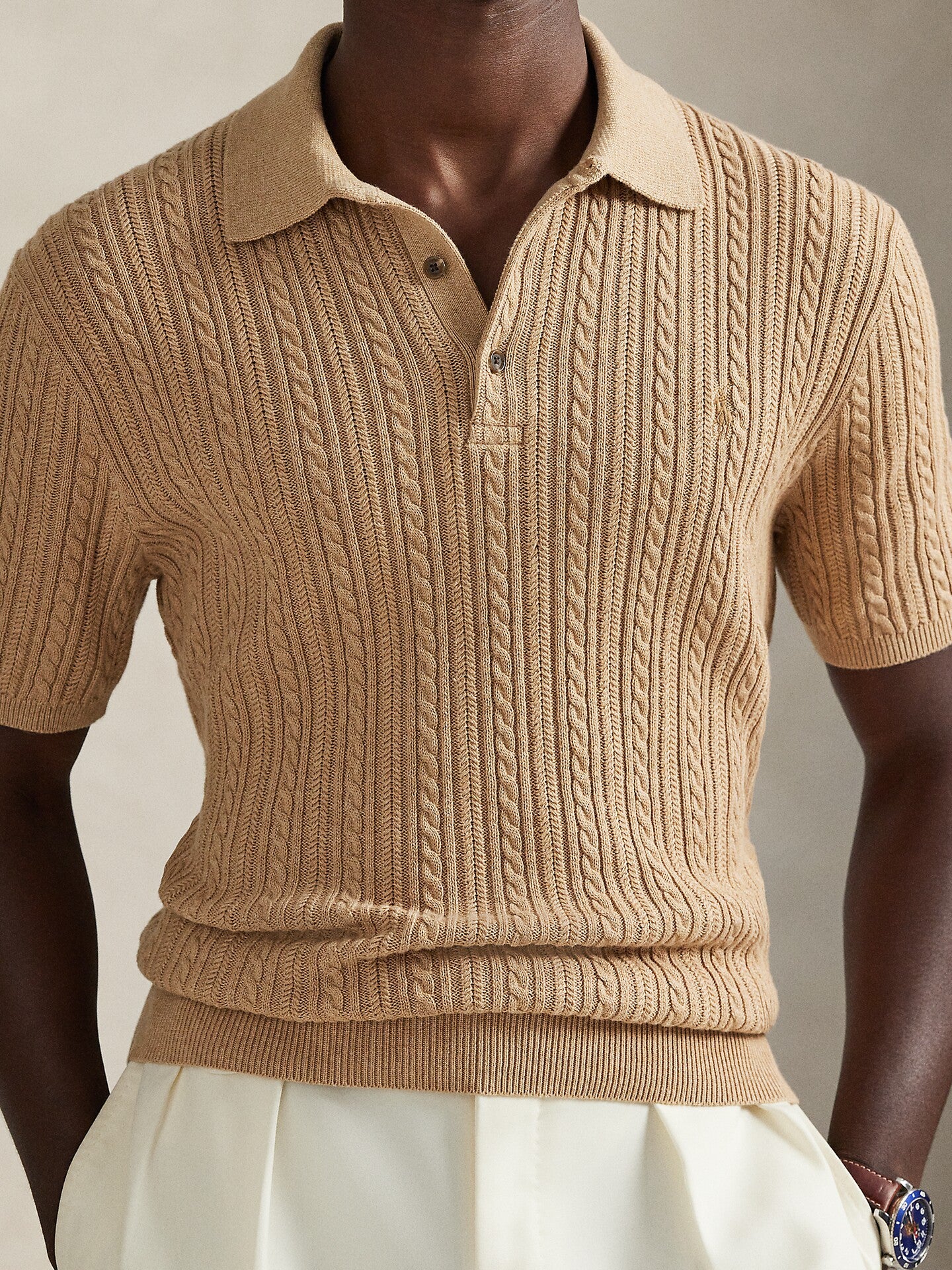 Cable-Knit Cotton Polo-Collar Jumper